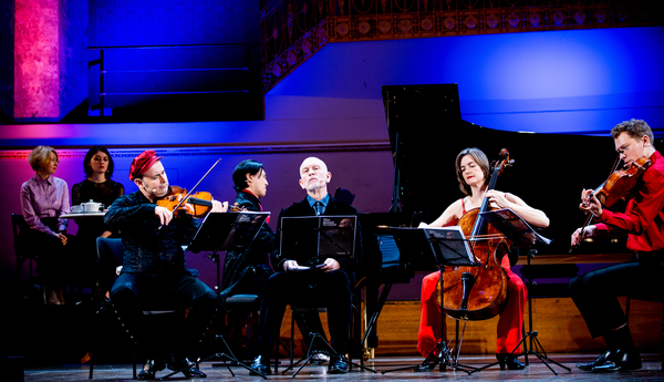 The cast of The Music Critic, starring John Malkovich (center) as the critic.