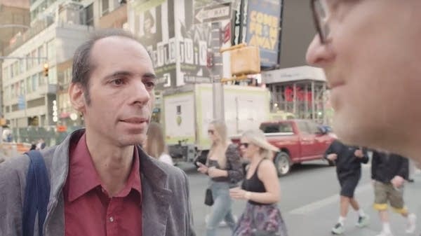 Interviewing author and musician Alan Licht in Times Square