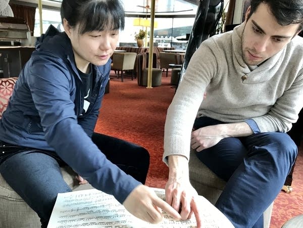 Poster Composer Wang Jie and cellist Timotheos Petrin discuss composition