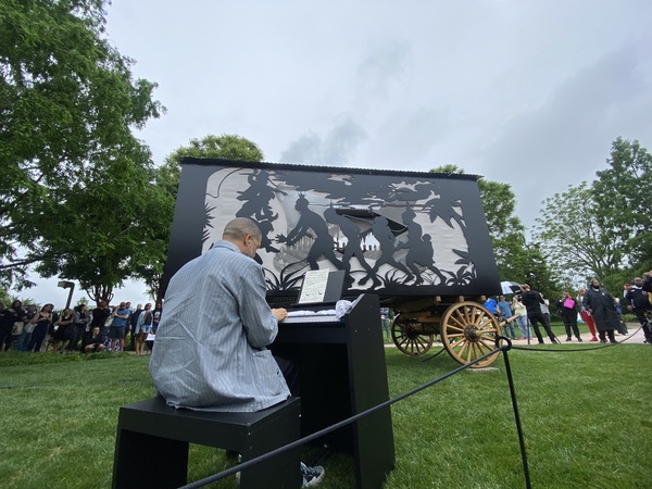 Musician Jason Moran performs on the Katastwóf Karavan in May 2022 on the National Mall.