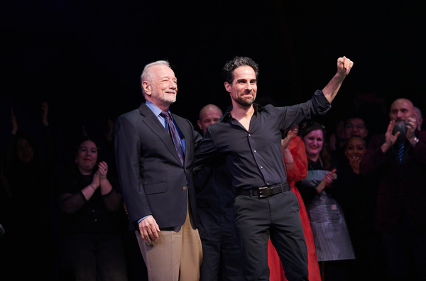 Sweeney Todd orchestrator Jonathan Tunick, left, and music director Alex Lacamoire at the opening night curtain call.